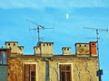 Antennas and chimneys on an old building in the city of Pula - Istria, Croatia / Antene i dimnjaci na staroj zgradi u gradu Puli Royalty Free Stock Photo