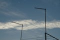 Antennas and exhaust trails from an aircraft. Royalty Free Stock Photo