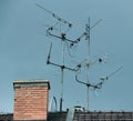 Antennas of the world. Blue sky and antenna. Royalty Free Stock Photo