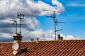 Antennas of the world. Blue sky and antenna. Royalty Free Stock Photo