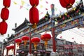 antern decoration and archway building in qianmen street in chinese new year