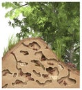 Anthill cross section in forest, illustration