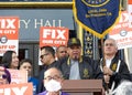 Anthony Ballester, president of the Transport Workers Union of America Local 250A speaking at workers rally Royalty Free Stock Photo