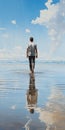 Anthony\'s Beach Walk: A Realistic Figurative Painting With Chrome Reflections Royalty Free Stock Photo