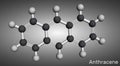 Anthracene molecule. It is polycyclic aromatic hydrocarbon PAH. Molecular model. 3D rendering