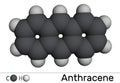 Anthracene molecule. It is polycyclic aromatic hydrocarbon PAH. Molecular model. 3D rendering