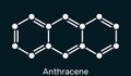 Anthracene molecule. It is polycyclic aromatic hydrocarbon PAH. Skeletal chemical formula on the dark blue background