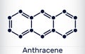 Anthracene molecule. It is polycyclic aromatic hydrocarbon PAH. Skeletal chemical formula. Vector