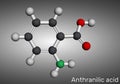 Anthranilic acid molecule. It is aminobenzoic aromatic acid. Molecular model. 3D rendering