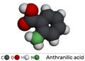 Anthranilic acid molecule. It is aminobenzoic aromatic acid. Molecular model. 3D rendering