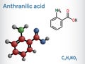 Anthranilic acid molecule. It is aminobenzoic aromatic acid. Structural chemical formula and molecule model. Vector