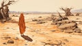 Anthropocene-inspired Illustration: Guy Walking In Desert