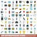 100 anthropogenic icons set, flat style Royalty Free Stock Photo