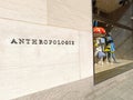 Anthropologie clothing retailer storefront with brand name sign and window in Midtown Manhattan