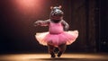 Anthropomorphic animal character, female hippo in ballet dress, generative ai