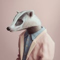 Anthropomorphic badger in suit. Casual Friday office look