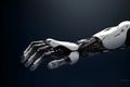 Close up of 3D robot\'s hand isolated on dark background.