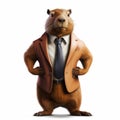 Anthropomorphic Capybara In A Suit: Realistic Portrayal And Satirical Caricature