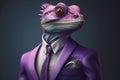 Anthropomorphic chameleon businessman violet. Generate Ai Royalty Free Stock Photo