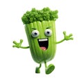 An anthropomorphic character in the form of a celery stalk with eyes and a smile