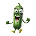 An anthropomorphic character in the form of a cucumber with expressive eyes