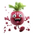 An anthropomorphic character in the form of a radish with big eyes and an open mouth