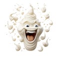 An anthropomorphic character in the form of whipped cream with a wide smile