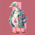 Anthropomorphic cool goose.Kawaii aesthetic, cottage-punk style, eccentric and candid, funny Royalty Free Stock Photo