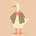 Anthropomorphic cool goose.Kawaii aesthetic, cottage-punk style, eccentric and candid, funny