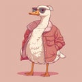 Anthropomorphic cool goose.Kawaii aesthetic, cottage-punk style, eccentric and candid, funny