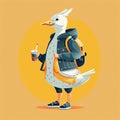 Anthropomorphic cool goose.Kawaii aesthetic, cottage-punk style, eccentric and candid, funny