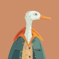 Anthropomorphic cool goose.Kawaii aesthetic, cottage-punk style, eccentric and candid, funny Royalty Free Stock Photo