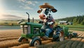 Anthropomorphic Cow Driving a Tractor