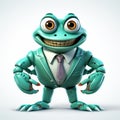 Anthropomorphic Crab In Green Turquoise Suit: Detailed Character Expressions