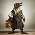 Photographically Detailed Portrait Of A Pirate Crocodile In Traditional Bavarian Clothing