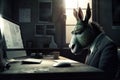 An anthropomorphic donkey in his office, who was bored with his job: an invitation to change and creativity, Generative AI