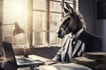 An anthropomorphic donkey in his office, who was bored with his job: an invitation to change and creativity, Generative AI