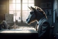 An anthropomorphic donkey in his office, who was bored with his job: an invitation to change and creativity, Generative AI