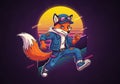 Anthropomorphic fox clad in a blue jacket and jeans, accessorized with a cap and Royalty Free Stock Photo