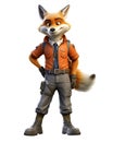 Anthropomorphic fox in orange jacket. Anthropomorphic animals