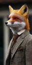 Anthropomorphic Fox in Profile, Blending Animal and Human Traits with Suit Against Dark Background Royalty Free Stock Photo
