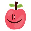 Funny flat pink apple. Anthropomorphic fruit. Isolated Vector close up. Healthy vegan food. Design for print, web, books