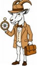 Anthropomorphic Goat in Suit Holding Compass Illustration in White Background Royalty Free Stock Photo
