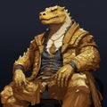 Anthropomorphic Gold Crocodile God - Dnd 5e - Cliff Chiang Style