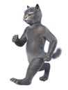 Anthropomorphic gray cat jogging busily