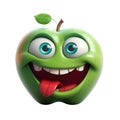 An anthropomorphic green apple with large blue eyes