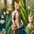 An anthropomorphic knight knight strolls in the garden Royalty Free Stock Photo