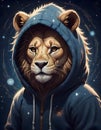 Anthropomorphic Lion Character in Hoodie with Ears, Bright Lighting, Generative AI Royalty Free Stock Photo
