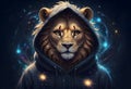 Anthropomorphic Lion Character in Hoodie with Ears, Magical Lighting, Generative AI Royalty Free Stock Photo