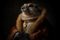 Anthropomorphic marmot wearing aristocratic furry coat. Generate ai